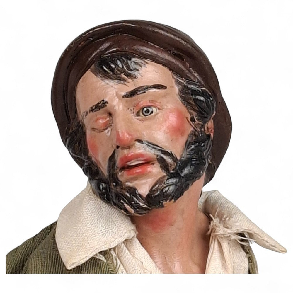 Statuetta presepe napoletano contadino con gilet verde 25 cm vestito a mano