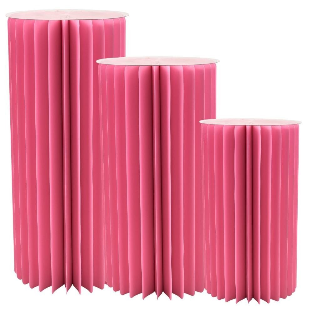 Set 3 colonne decorative in carta rosa Ø30 H60-80-100 cm