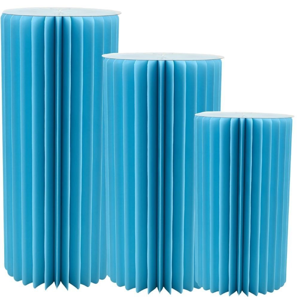Set 3 colonne decorative in carta celeste Ø30 H60-80-100 cm