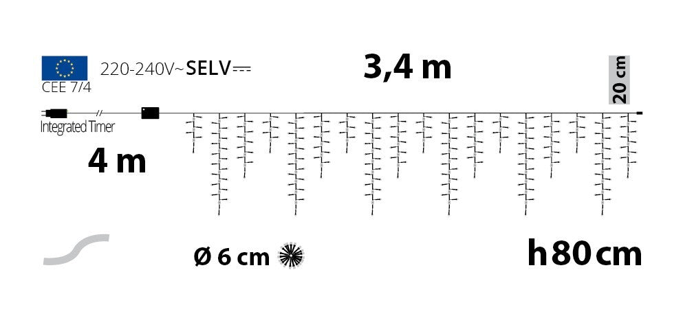 Tenda luminosa 576 LED effetto rincorsa 380x80 cm Lotti