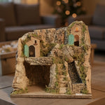 Presepe napoletano artigianale con ruscello e luci 30x20x28 cm