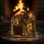Presepe napoletano artigianale con ruscello e luci 30x20x28 cm