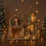 Presepe napoletano artigianale con ruscello e luci 30x20x28 cm