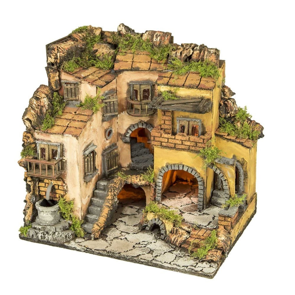 Presepe Borgo napoletano stile 700 con luci 30x40x37 cm