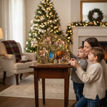 Presepe paesaggistico napoletano artigianale con luci e cascata 35x30x30 cm