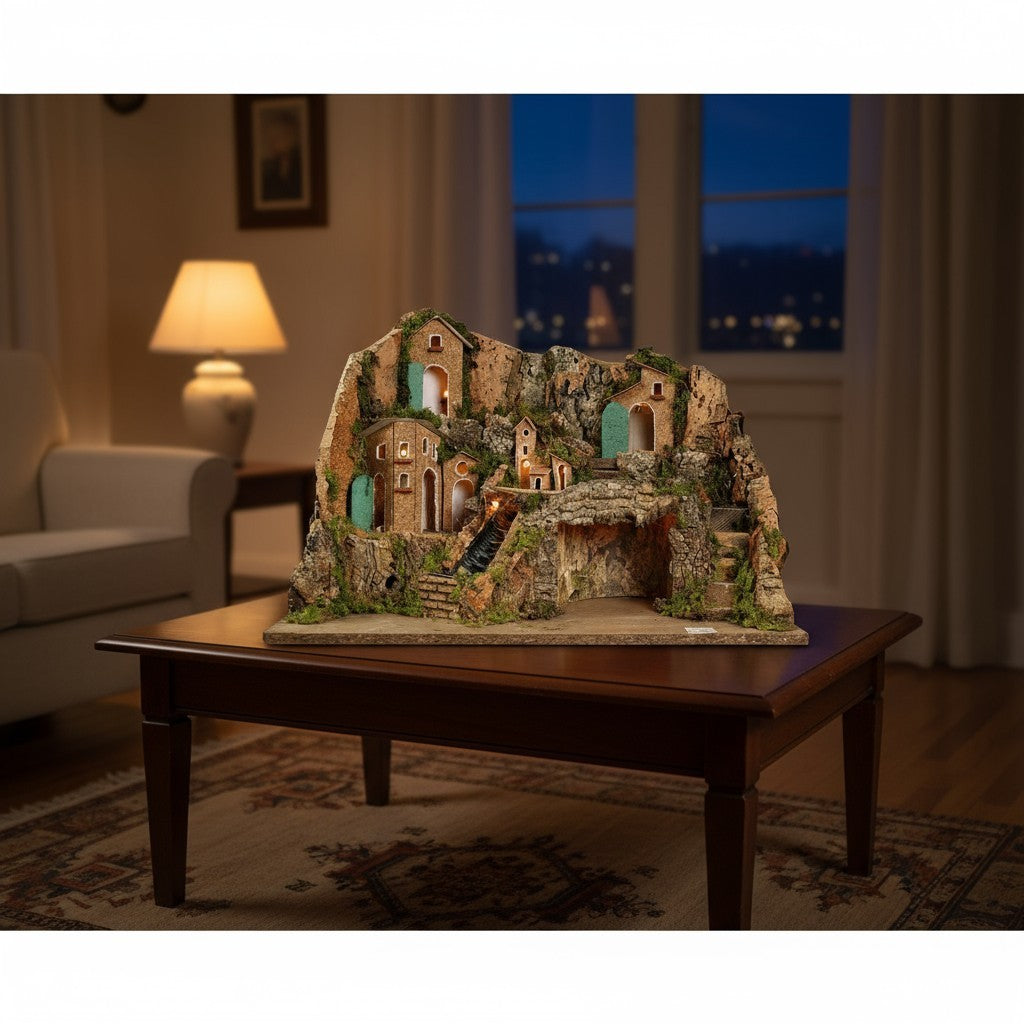 Presepe napoletano artigianale con ruscello 45x30x29 cm