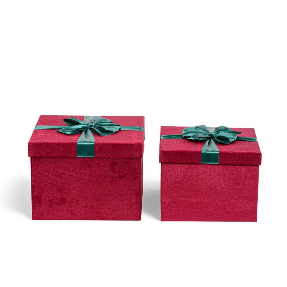 Set 2 Scatole ragalo di Velluto Bordeaux con fiocco verde