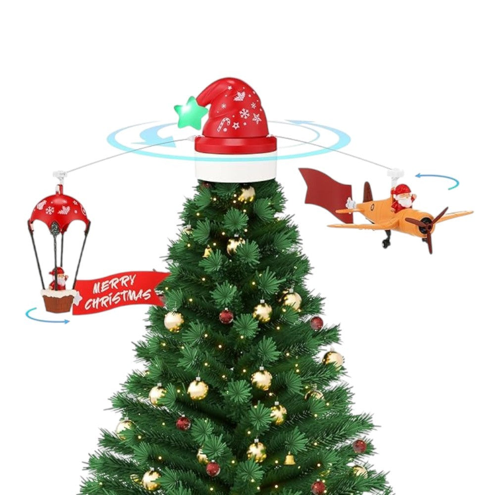 Puntale Albero con Aeroplano e Mongolfiera in Movimento | Due Esse Christmas