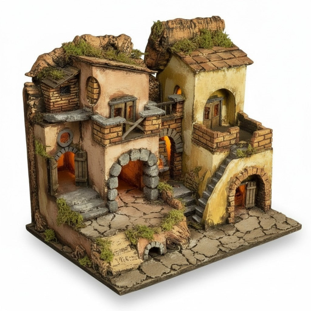 Presepe borgo napoletano stile 700 con illuminazione e forno 30X40H34