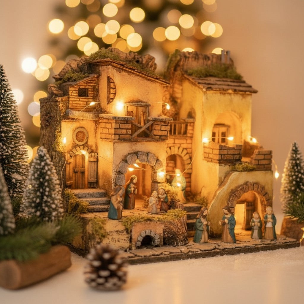 Presepe borgo napoletano stile 700 con illuminazione e forno 30X40H34