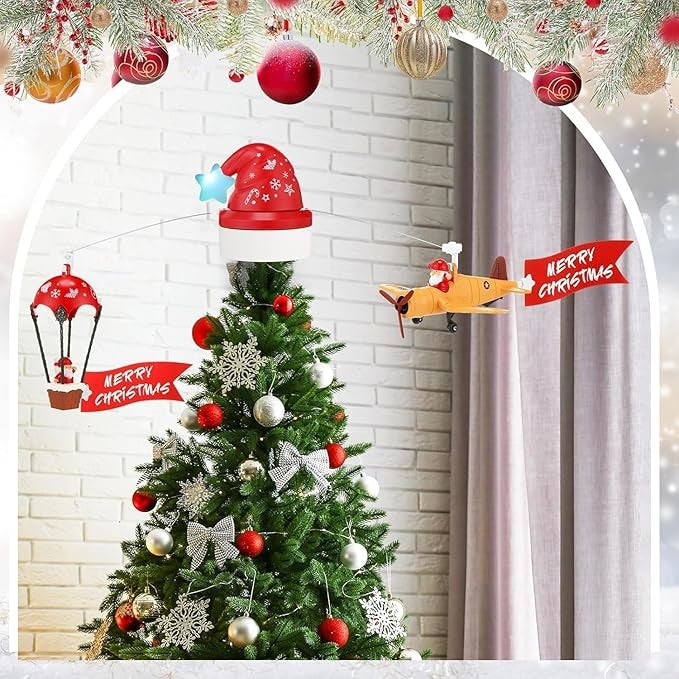 Puntale Albero con Aeroplano e Mongolfiera in Movimento | Due Esse Christmas