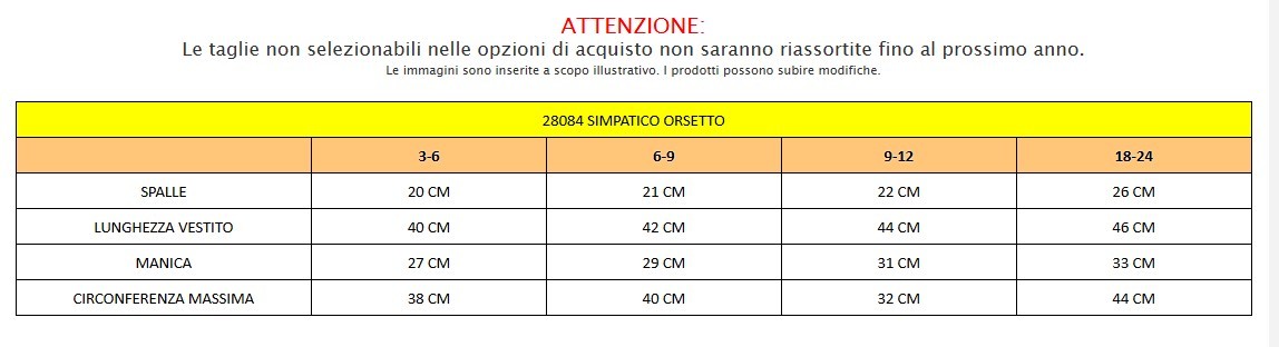 Costume di Carnevale Simpatico Orsetto bambino 3-24 mesi