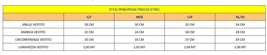 Vestito costume di carnevale Principessa treccia d'oro da 7 a 10 anni