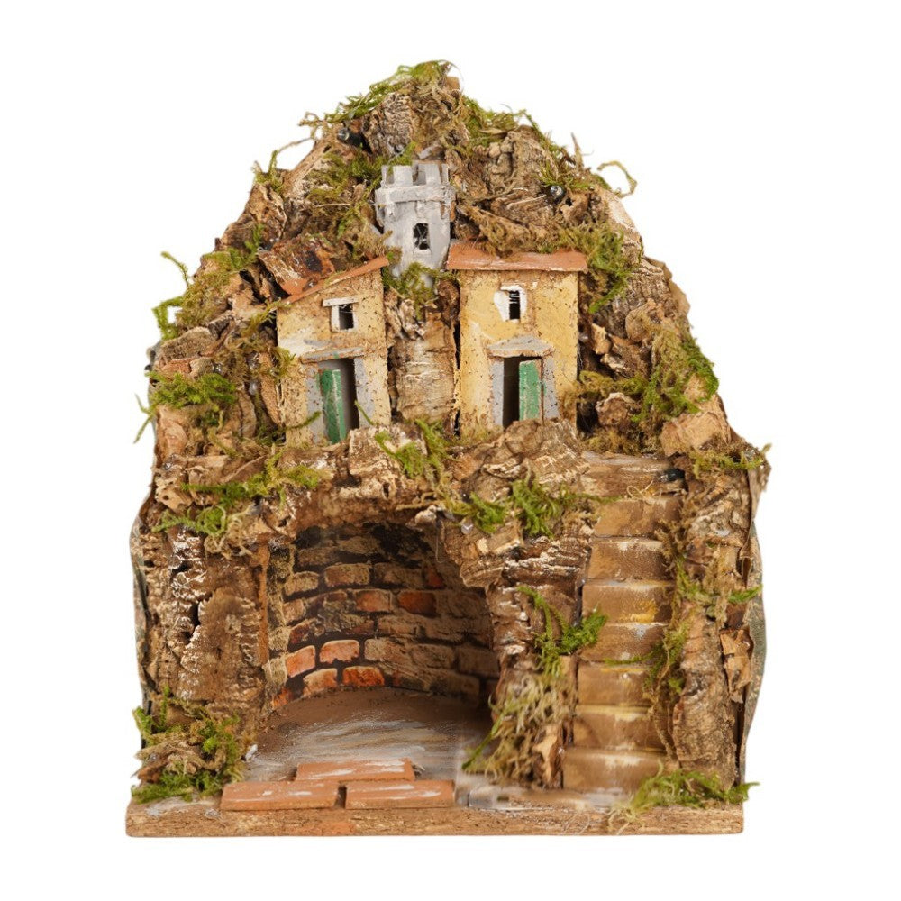 Presepe napoletano artigianale con luci led 24x30x20 cm