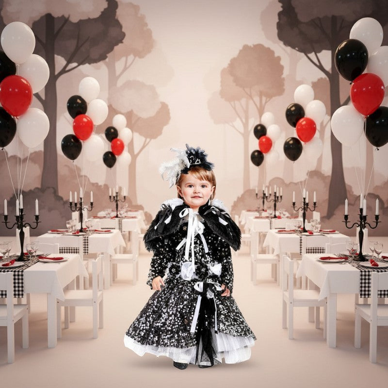 Costume di carnevale bimba Lady crudelia neonata 1-3