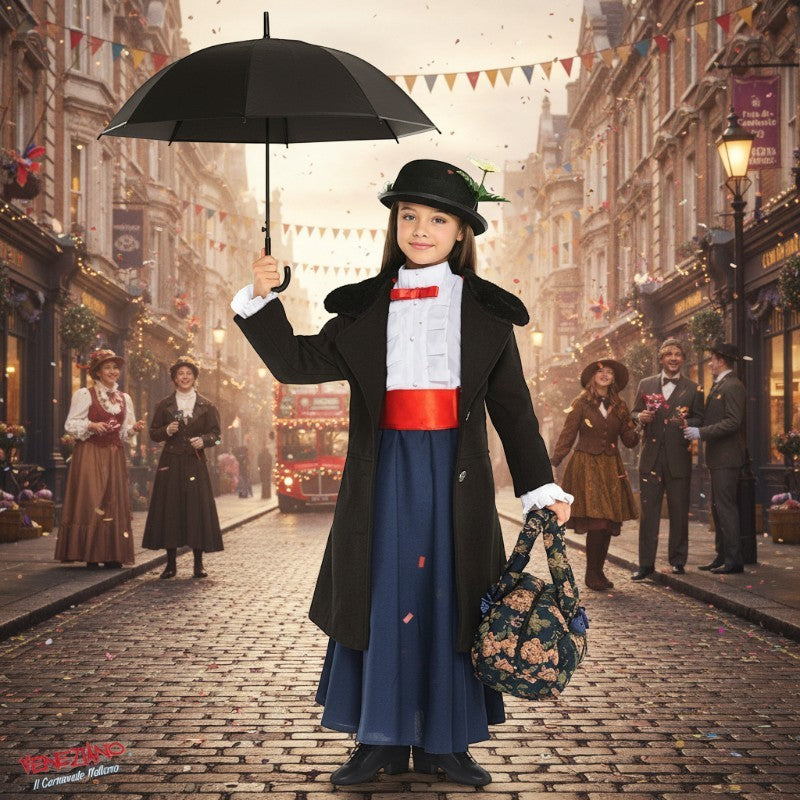 Costume vestito di carnevale Tata Mary Poppins bambina da 3 a 6 anni