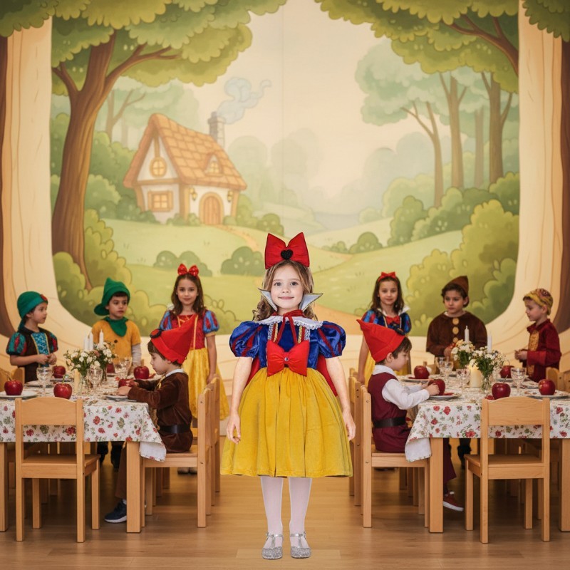 Vestito costume di carnevale reginetta dei boschi velluto da 4 a 6 anni