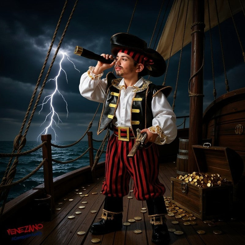 Costume vestito di carnevale Pirata dei Caraibi bambino 7-10 anni