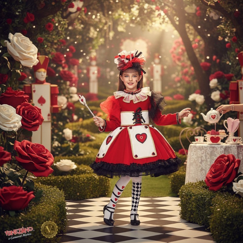 Costume vestito di carnevale Regina di cuori prestige bambina da 3 a 6 anni
