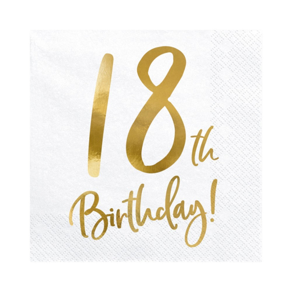 Tovaglioli 18° compleanno bianchi 33×33 cm