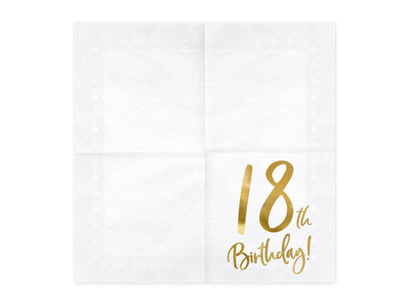 Tovaglioli 18° compleanno bianchi 33×33 cm