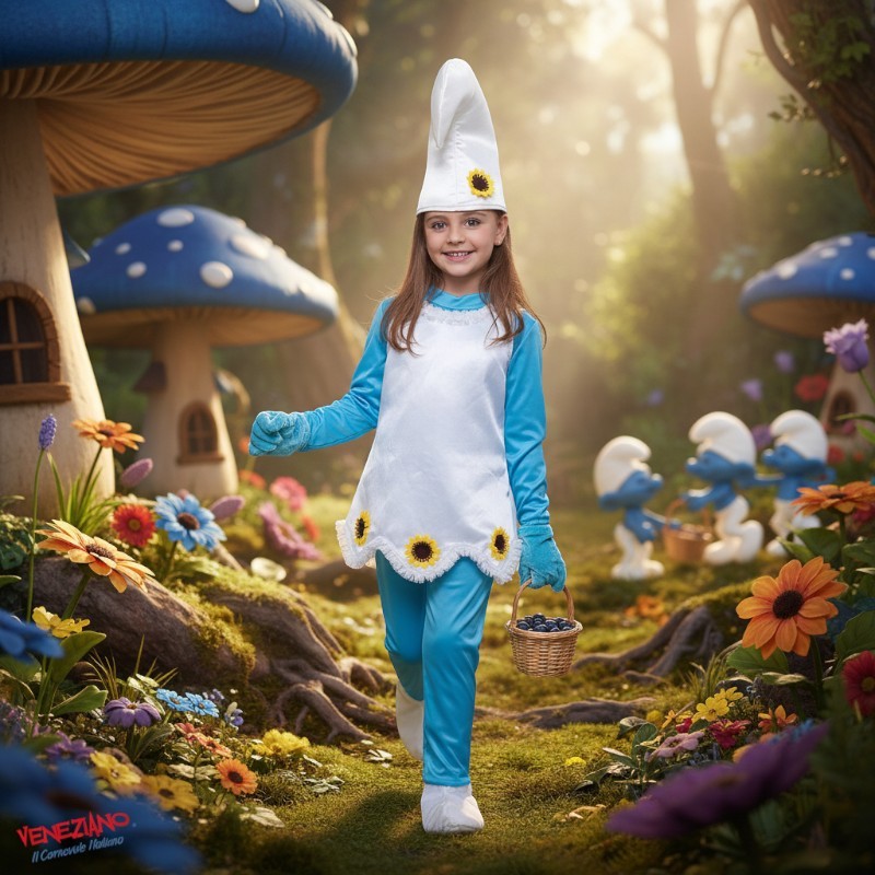 Costume vestito di carnevale bimba Follettina blu 3-6 anni