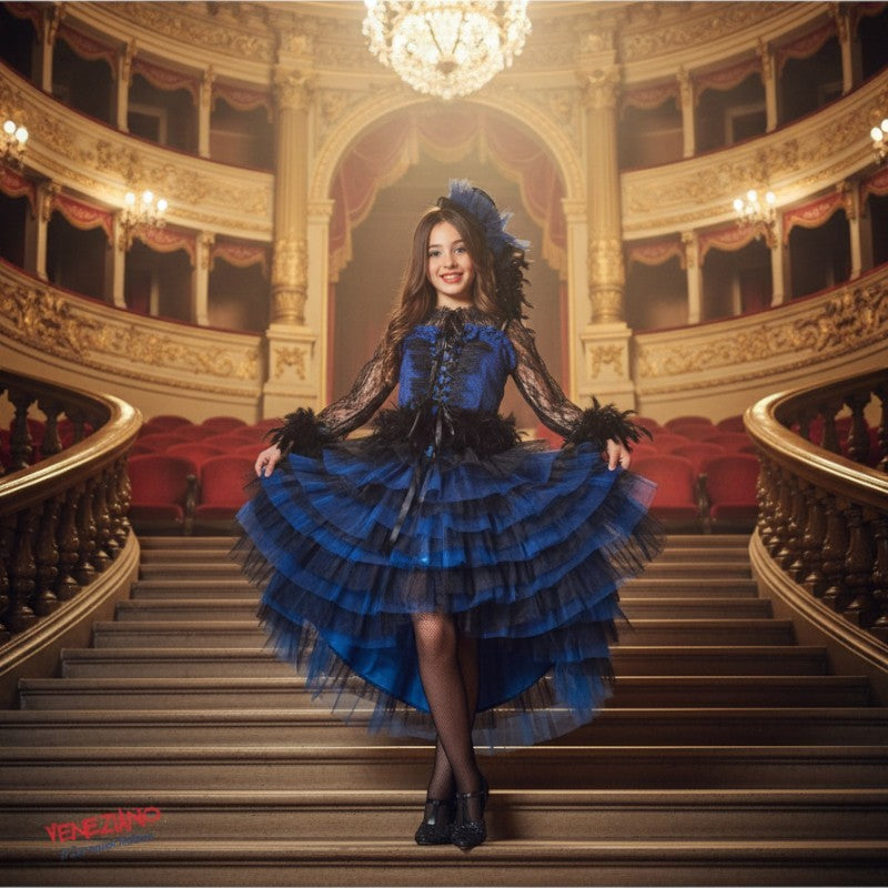 Vestito costume di carnevale lady can can 7-10 anni