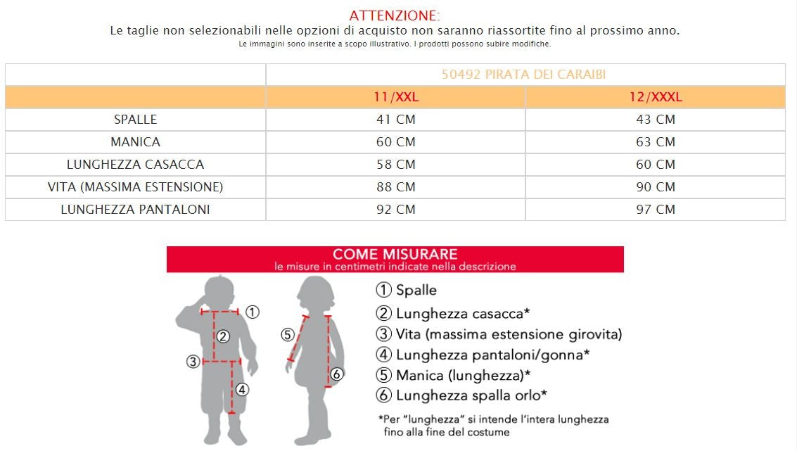 Costume vestito di Carnevale Pirata dei caraibi 11 - 12 anni