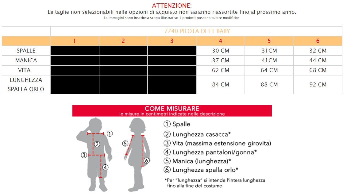 Costume vestito di carnevale Pilota di F1da 7 a 10 anni