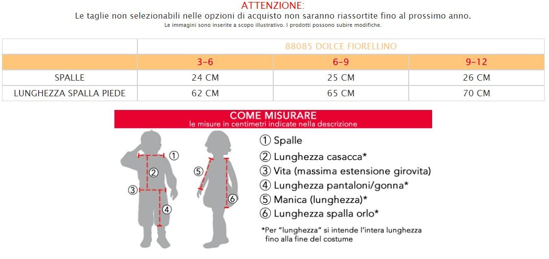 Costume vestito di carnevale Dolce Fiorellino da 3 a 12 mesi
