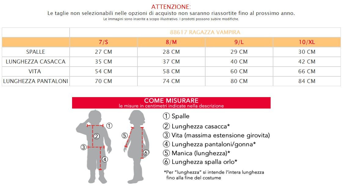 Costume vestito di carnevale Ragazza Vampira da 7 a 10 anni