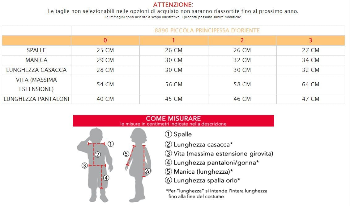 Costume vestito di carnevale Piccola Principessa D'oriente da 0 a 3 anni
