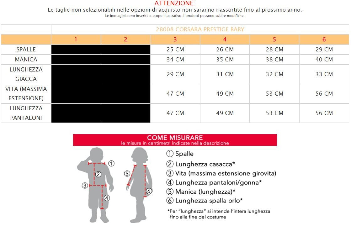 Costume vestito di carnevale Corsara Prestige Baby da 3 a 6 anni