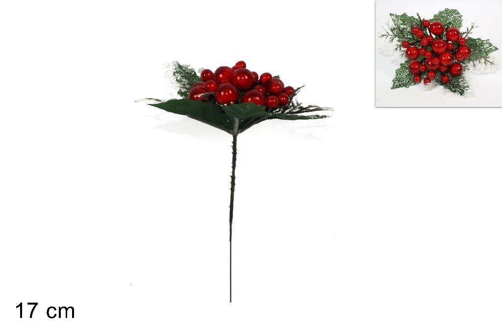 Spillone con foglie e bacche rosse 17 cm