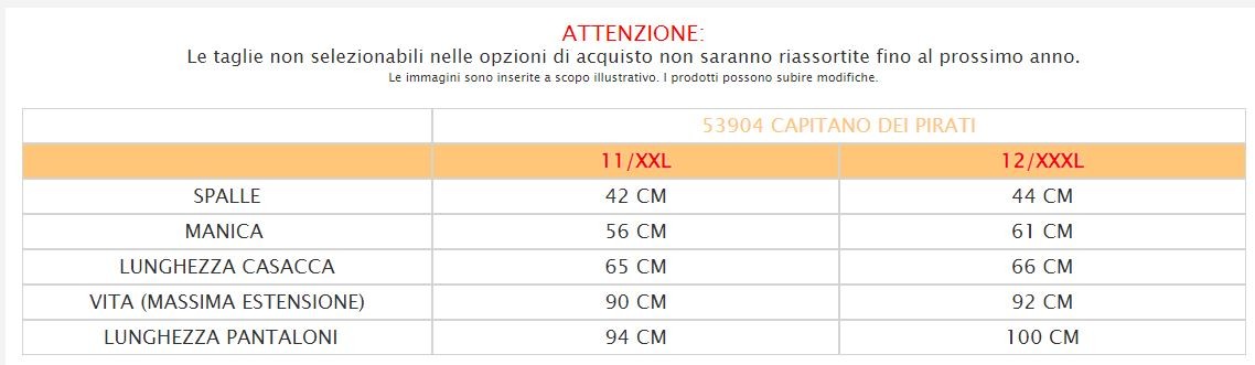Costume vestito di carnevale Capitano dei pirati da 11 a 12 anni