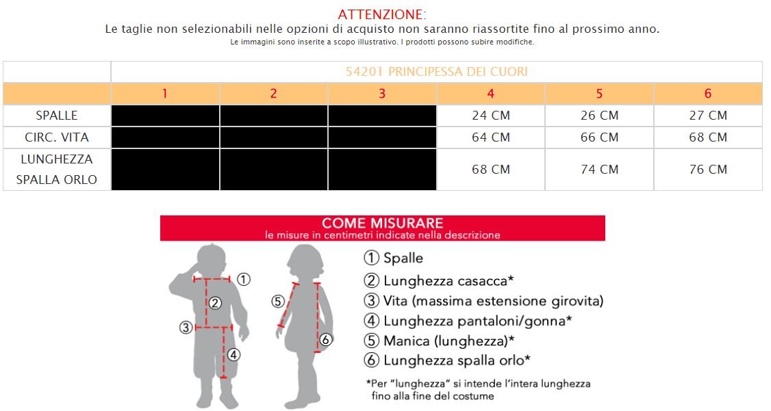 Costume vestito di Carnevale Principessa dei cuori Baby da 3 a 6 anni