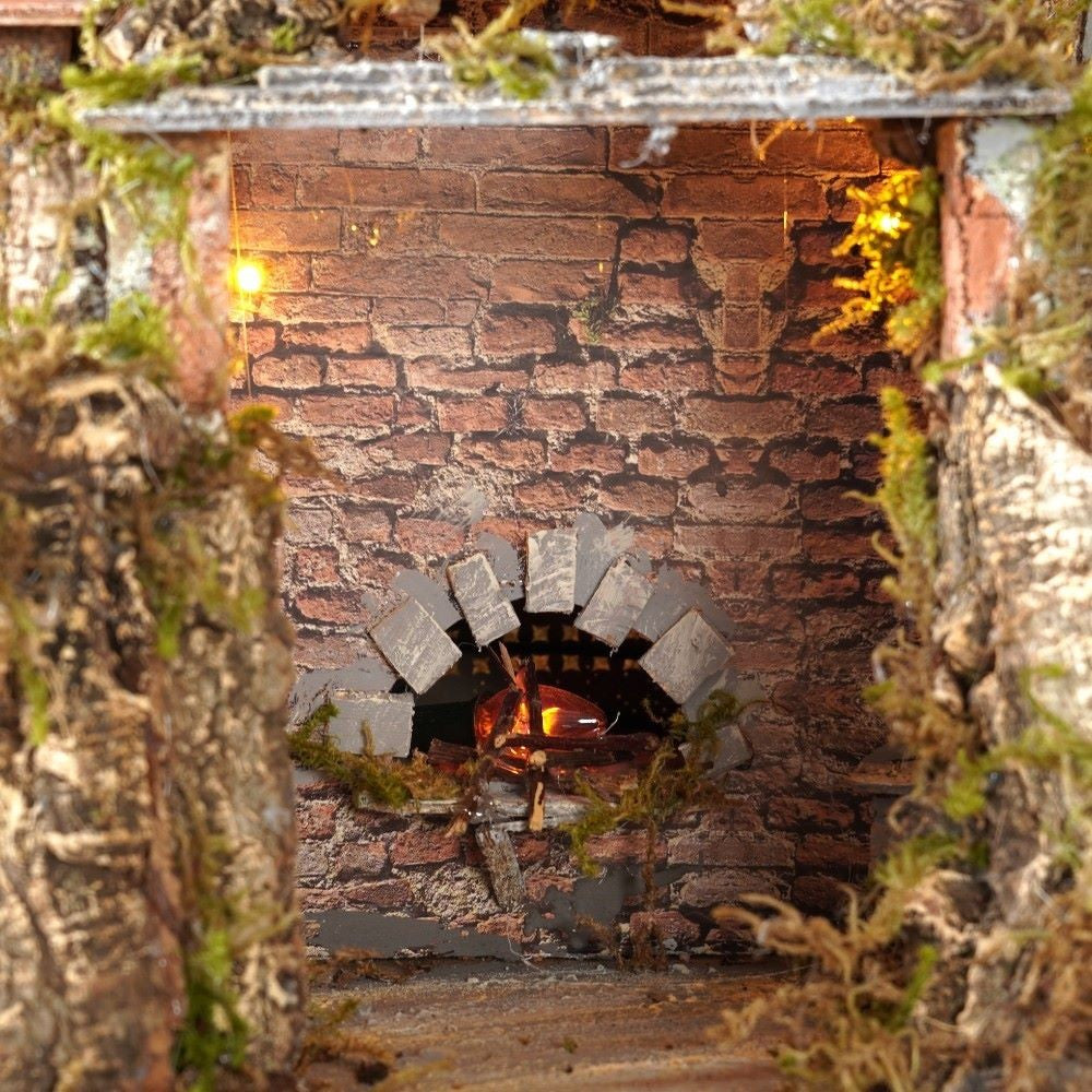Presepe paesaggistico napoletano con forno mulino cascata macina e luci 95x65x65
