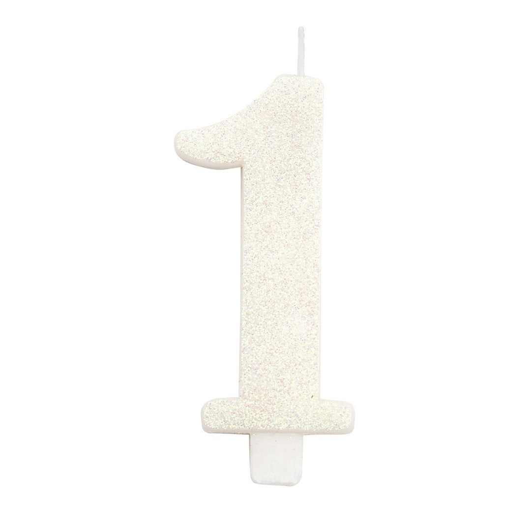 Candelina bio glitter numero 1 bianca