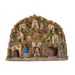 Presepe napoletano artigianale con luci forno mulino e cascata 75x60x60 cm