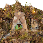 Presepe napoletano artigianale con luci forno mulino e cascata 75x60x60 cm