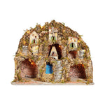 Presepe napoletano artigianale con luci mulino forno cascata 60x50x55 cm