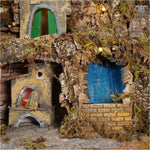 Presepe napoletano artigianale con forno mulino cascata macina e luci 60x54x60