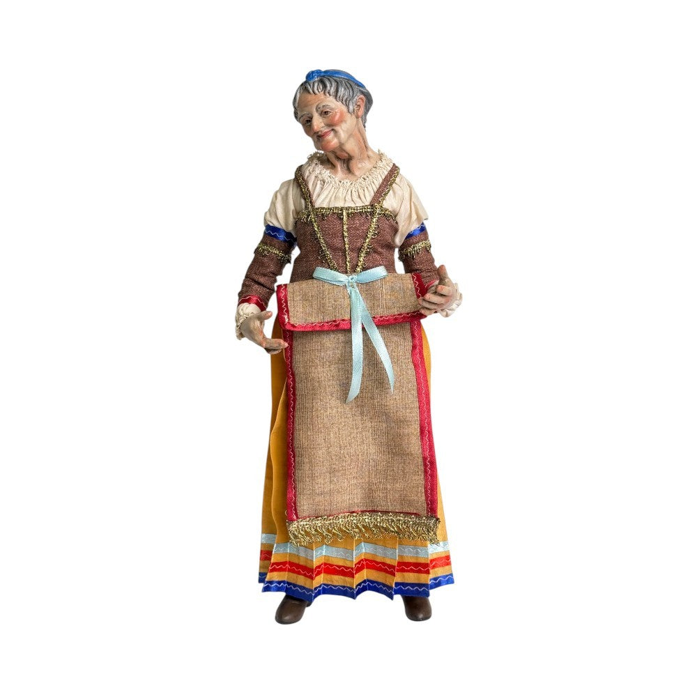 Pastore donna anziana con nastro blu 35 cm vestito a mano