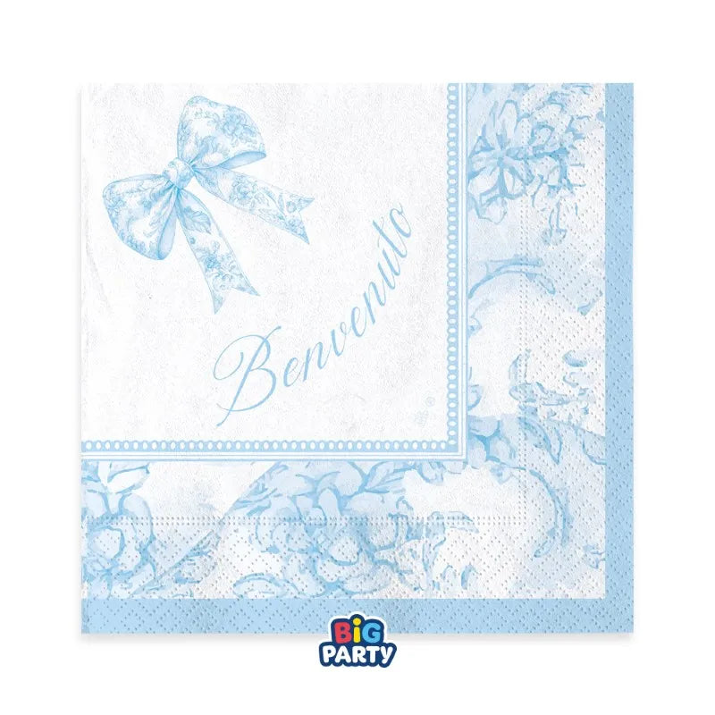Tovaglioli di carta 33cm Benvenuto Celeste Fiocco Vintage 16pz