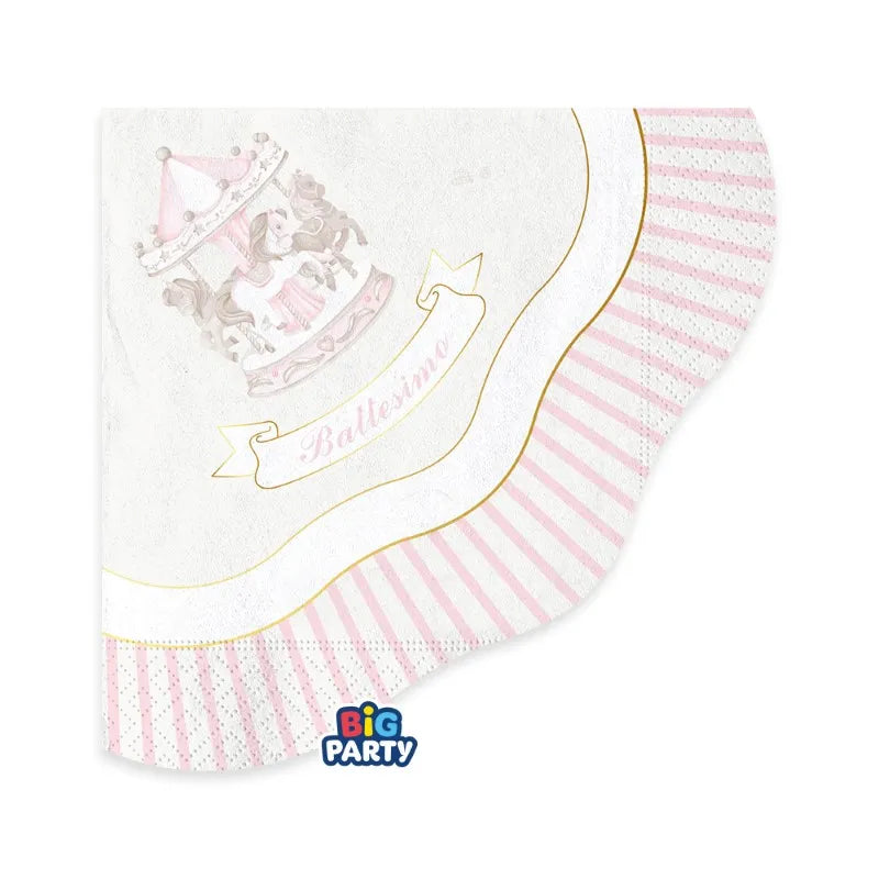 Tovaglioli di carta 33cm Battesimo Carillon Rosa 16pz