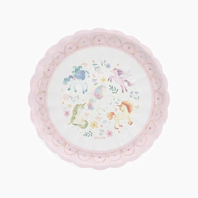 Piatto Piano in Cartone Ø 23 cm Unicorni Magici