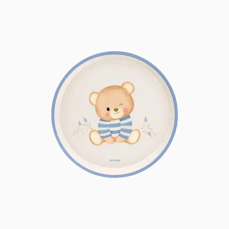 Piatto Piano Dessert in Cartone Ø 17 cm Orsetto Baby Blu