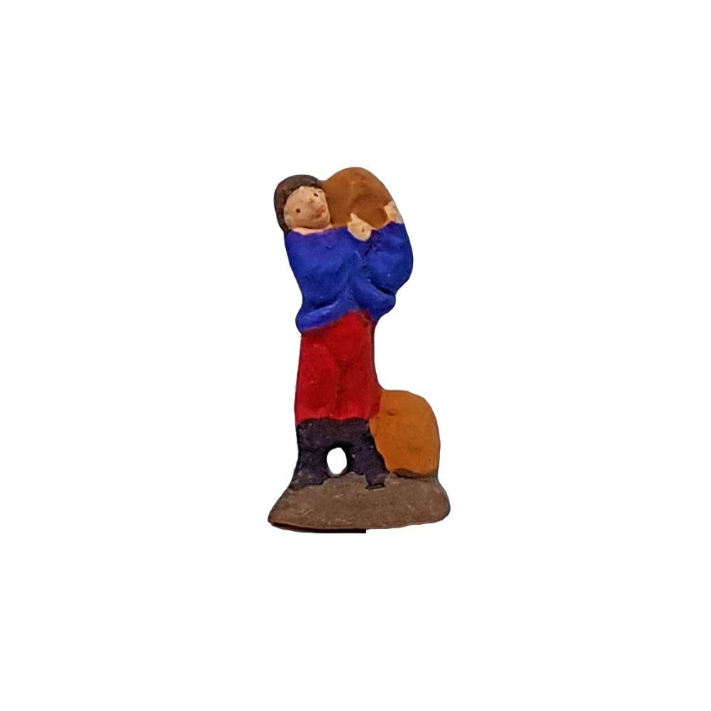 Pastore statuina Uomo con botte in spalla 3,5cm di terracotta per presepe