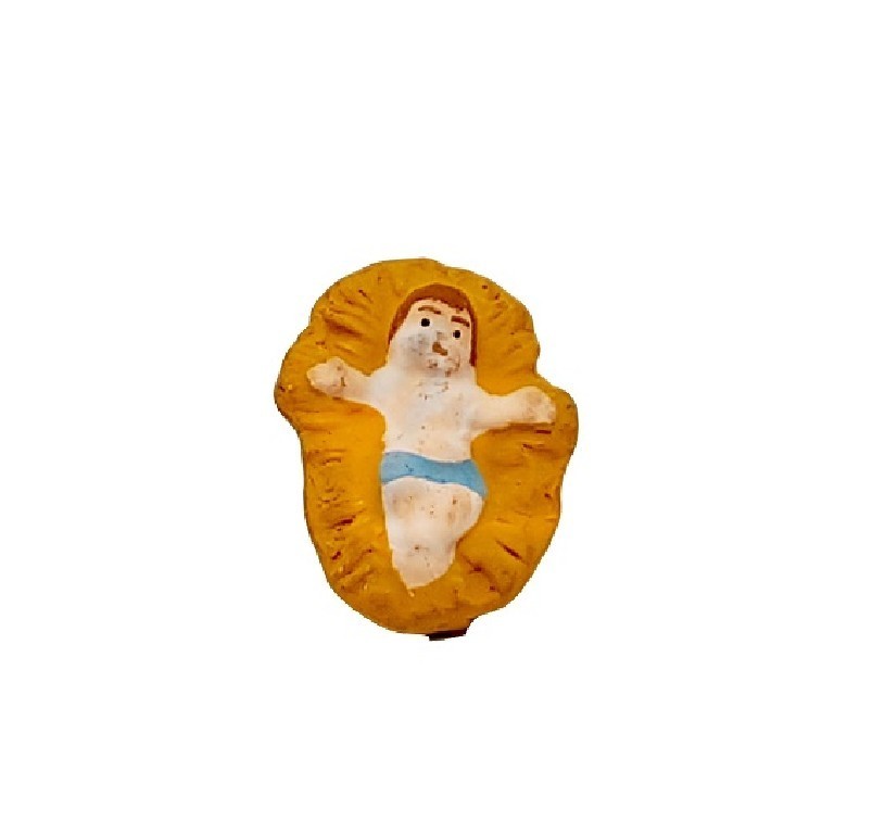 Pastore statuina Gesù Bambino su culla 6cm di terracotta per presepe