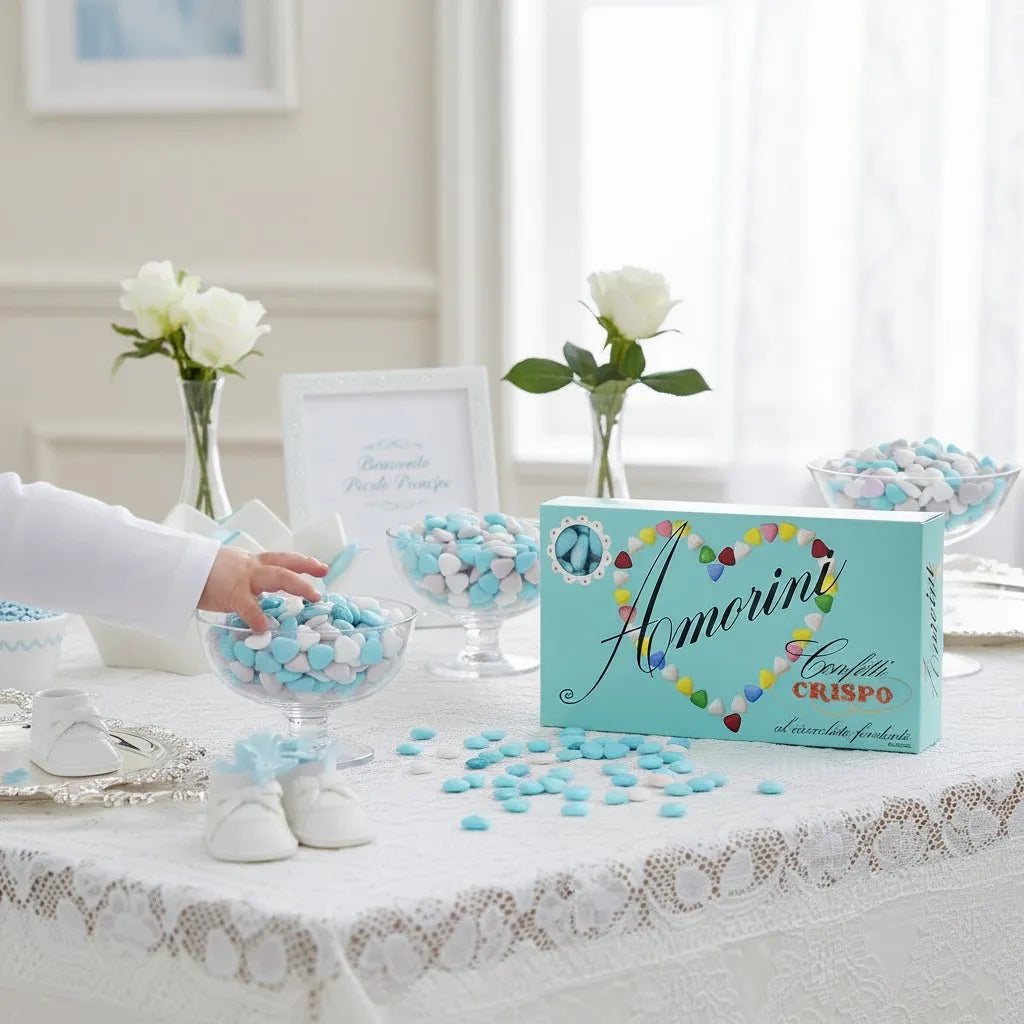 Confetti al cioccolato Amorini celeste a forma di cuore 1 kg